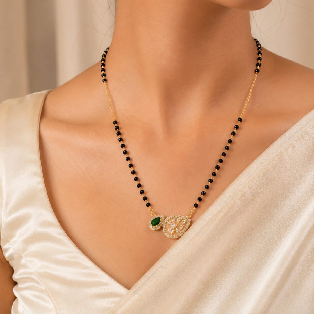 Zivia  Emerald Empress Mangalsutra 18k Gold Plated