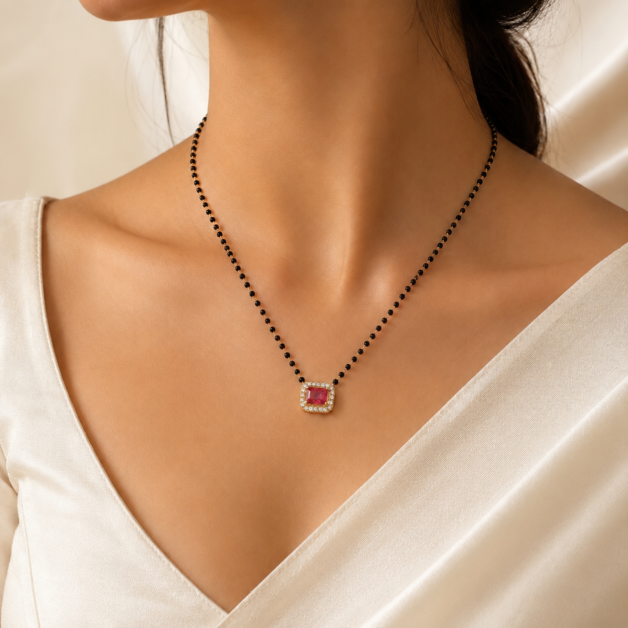 Zivia Ruby Noir Mangalsutra 18k Gold Plated
