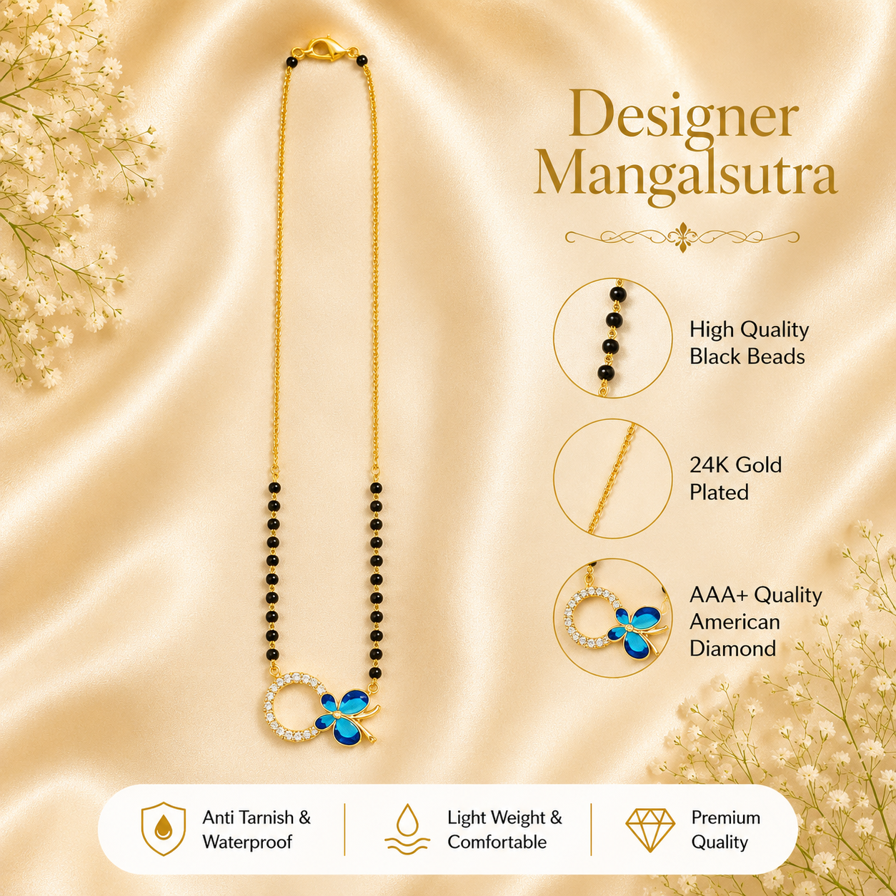 Zivia  Blue Butterfly Mangalsutra 18k Gold Plated (Copy) (Copy)
