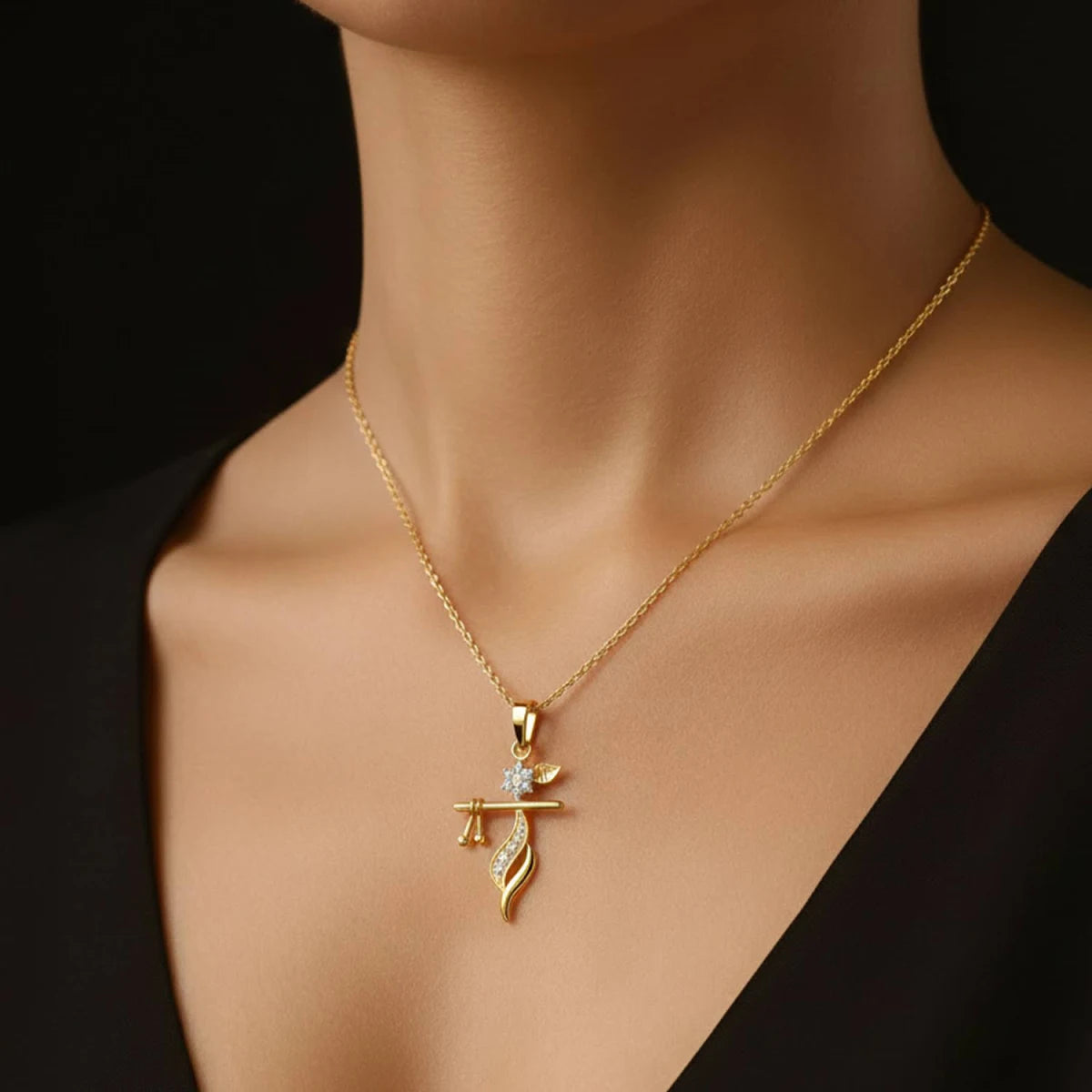 Zivia Flute of Faith Krishna Pendant and Italian Chain with 18k Gold Plated