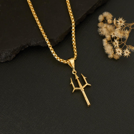 Trishul Trident Gold Plated Pendant with Chain